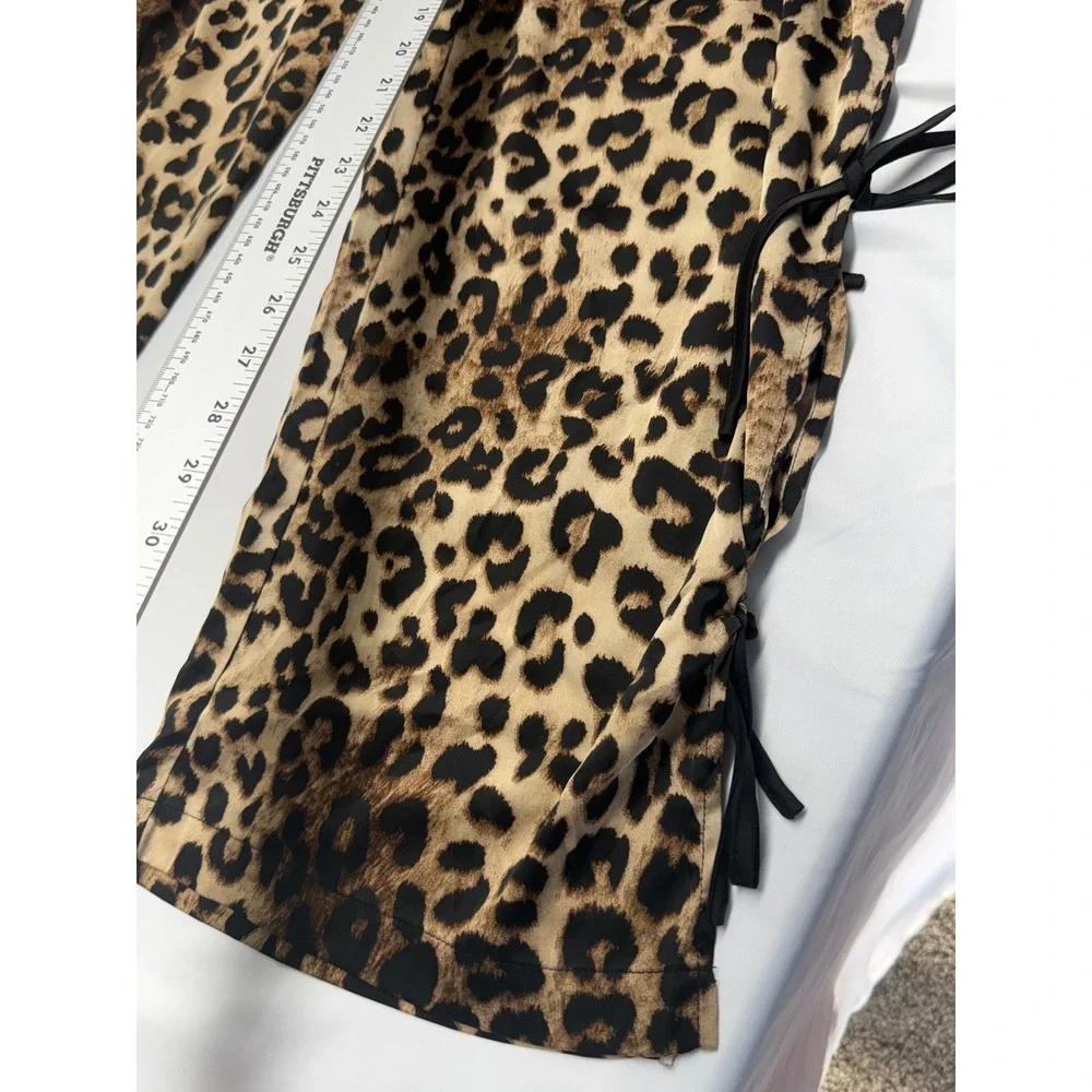 Wishlist Leopard Print Side Tie Jogger Pants Women Small Brown Black Relaxed Fit